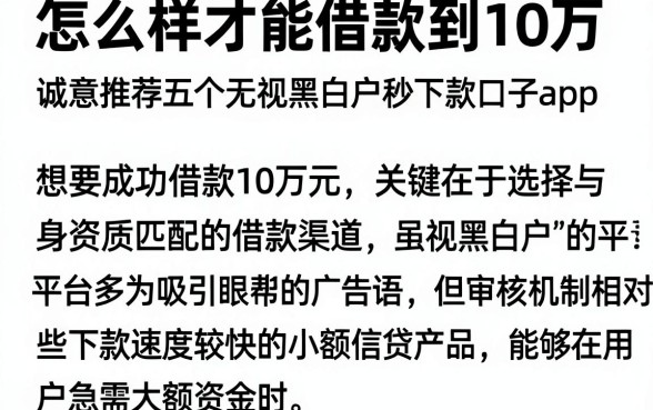怎么样才能借款到10万,诚意推荐五个无视黑白户秒下款口子app