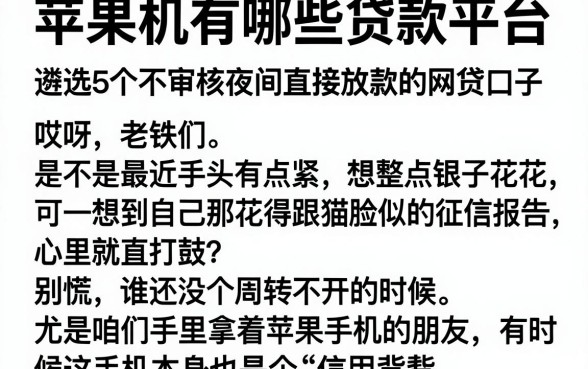 苹果手机有哪些贷款平台，遴选5个不审核夜间直接放款的网贷口子