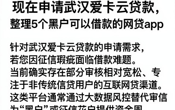 现在申请武汉爱卡云贷款，整理5个黑户可以借款的网贷app