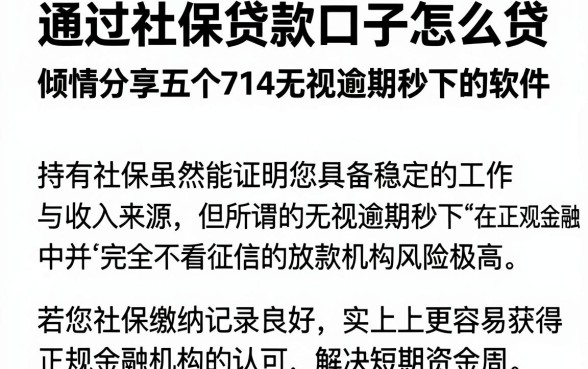 通过社保贷款口子怎么贷，倾情分享五个714无视逾期秒下的软件
