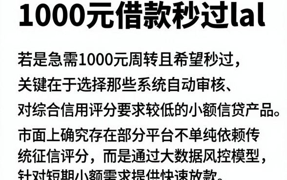 1000元借款秒过lal,筛选五个无视评分的贷款软件