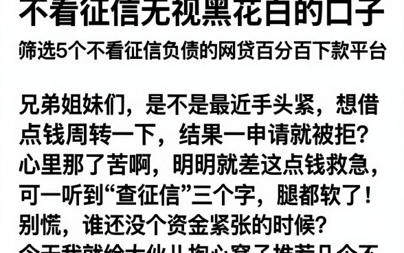 不看征信无视黑花白的口子,筛选5个不看征信负债的网贷百分百下款平台