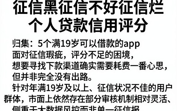 征信黑征信不好征信烂个人贷款信用评分，归集5个满19岁可以借款的app