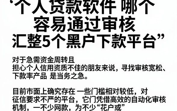 个人贷款软件哪个容易通过审核,汇整5个黑户下款平台