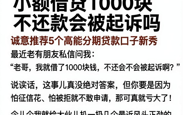 小额借贷1000块不还款会被起诉吗，诚意推荐5个高能分期贷款口子新秀