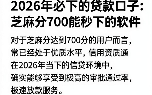 2026年必下的贷款口子，枚举五个芝麻分700能秒下的软件