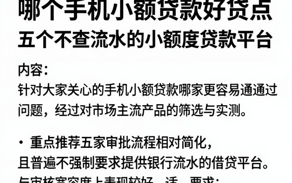 哪个手机小额贷款好贷点，深入剖析五个不查流水的小额度贷款平台