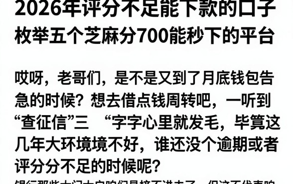 2026年评分不足能下款的口子,枚举五个芝麻分700能秒下的平台