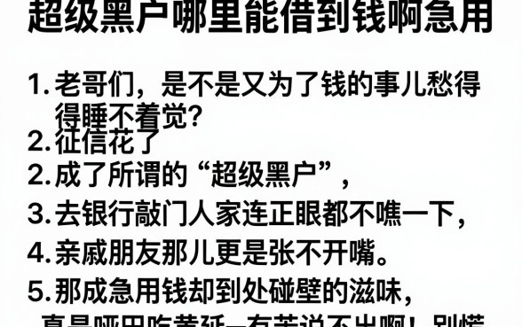超级黑户哪里能借到钱啊急用，罗列5个网黑真正能下款的软件