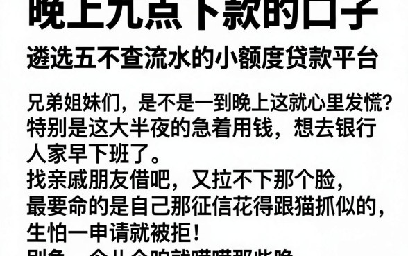 晚上九点下款的口子,遴选五个不查流水的小额度贷款平台