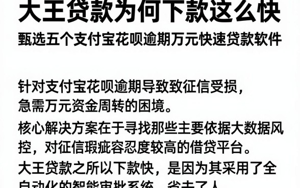 大王贷款为何下款这么快,甄选五个支付宝花呗逾期万元快速贷款软件