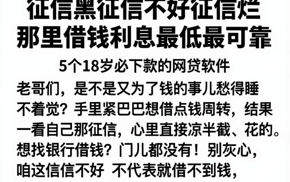 征信黑征信不好征信烂那里借钱利息最低最可靠，概览5个18岁必下款的网贷软件