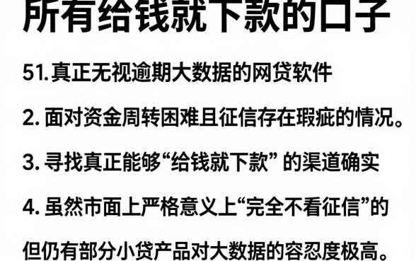 所有给钱就下款的口子，整合5个真正无视逾期大数据的网贷软件