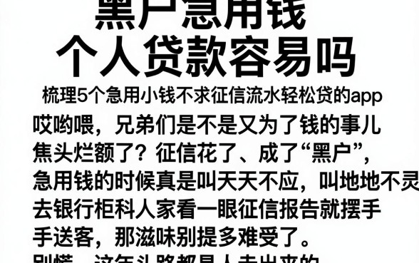 黑户急用钱 个人贷款容易吗，梳理5个急用小钱不求征信流水轻松贷的app