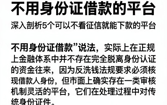 不用身份证借款的平台，深入剖析5个可以不看征信就能下款的平台
