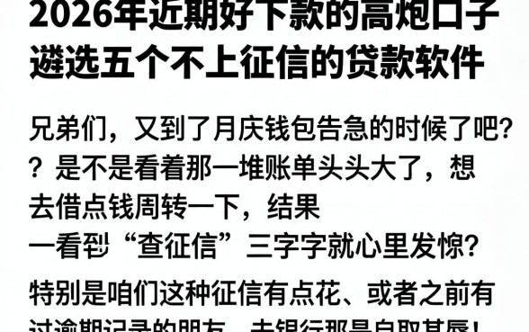 2026年近期好下款的高炮口子,遴选五个不上征信的贷款软件
