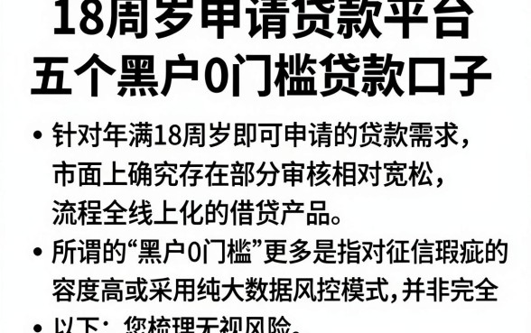 18周岁申请贷款平台，详细阐述五个黑户0门槛贷款口子