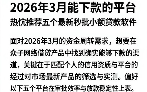 2026年3月能下款的平台，热忱推荐五个最新秒批小额贷款软件