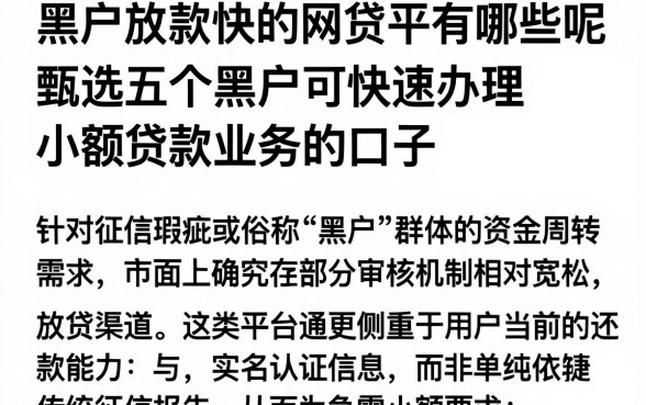 黑户放款快的网贷平台有哪些呢,甄选五个黑户可快速办理小额贷款业务的口子