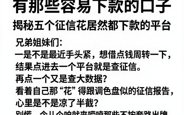 有那些容易下款的口子,揭秘五个征信花居然都下款的平台