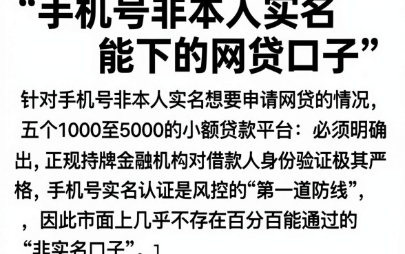手机号非本人实名能下的网贷口子,胪列五个1000至5000的小额贷款平台
