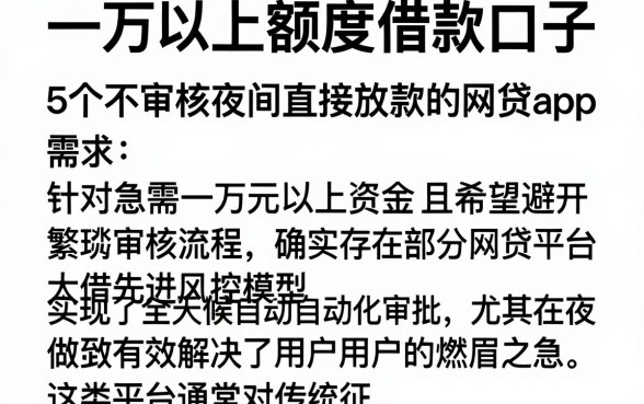 一万以上额度借款口子，细致阐述5个不审核夜间直接放款的网贷app