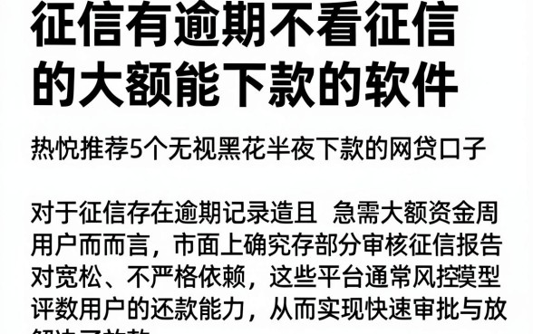 征信有逾期不看征信的大额能下款的软件，热忱推荐5个无视黑花半夜下款的网贷口子
