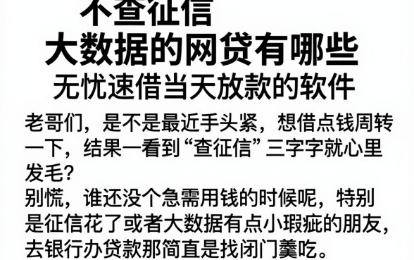 不查征信 大数据的网贷有哪些,枚举五个无忧速借当天放款的软件