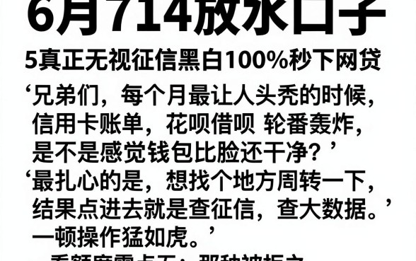 6月714放水口子，详尽说明5个真正无视征信黑白100%秒下网贷
