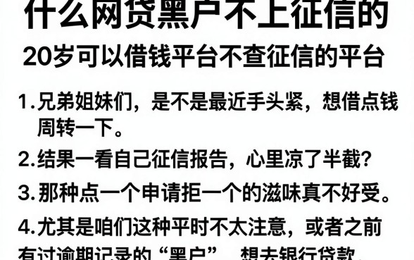 什么网贷黑户不上征信的,归纳五个20岁可以借钱平台不查征信的平台