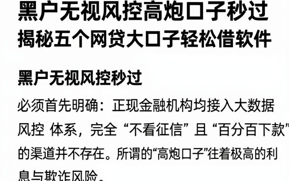 黑户无视风控高炮口子秒过,揭秘五个网贷大口子轻松借软件
