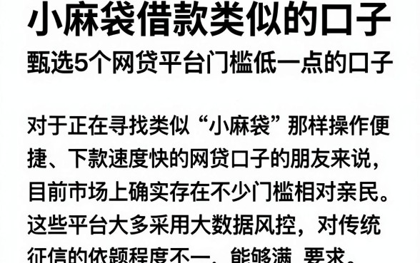 小麻袋借款类似的口子，甄选5个网贷平台门槛低一点的口子