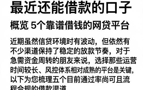 最近还能借款的口子,概览5个靠谱借钱的网贷平台