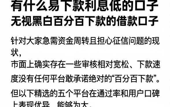 有什么易下款利息低的口子,精选5个无视黑白百分百下款的借款口子