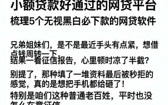 小额贷款好通过的网贷平台,梳理5个无视黑白必下款的网贷软件