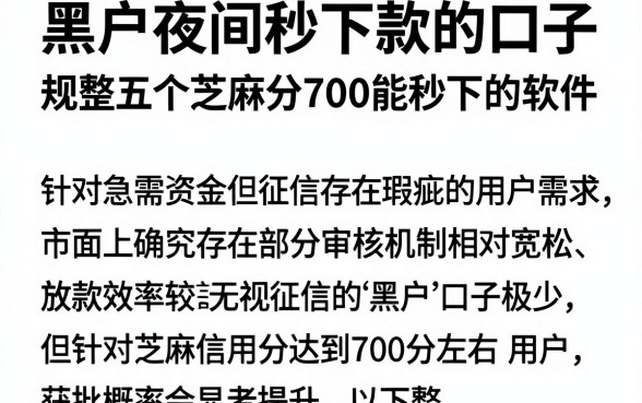 黑户夜间秒下款的口子,规整五个芝麻分700能秒下的软件