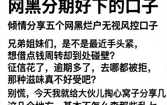 网黑分期好下的口子,倾情分享五个网黑烂户无视风控口子