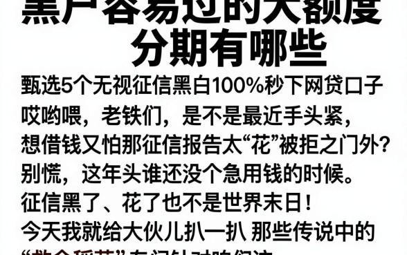 黑户容易过的大额度分期有哪些,甄选5个无视征信黑白100%秒下网贷口子