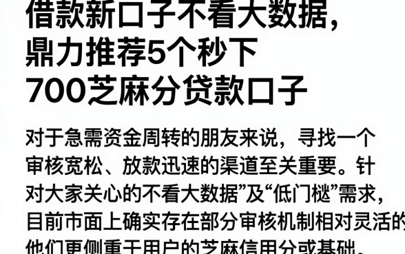 借款新口子不看大数据，鼎力推荐5个秒下700芝麻分贷款口子