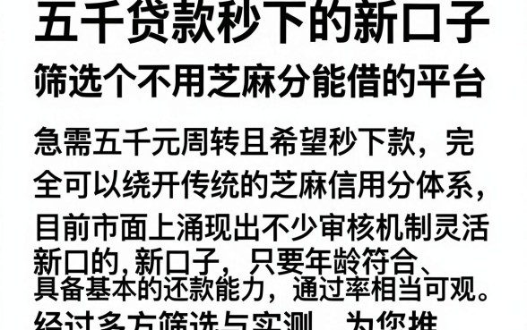 五千贷款秒下的新口子,筛选五个不用芝麻分能借的平台