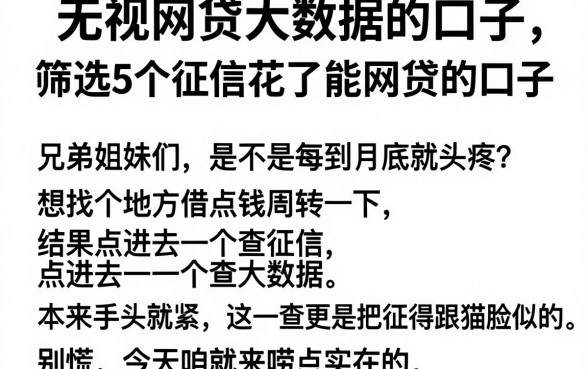 无视网贷大数据的口子，筛选5个征信花了能网贷的口子