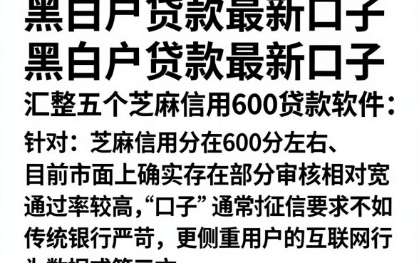 黑白户贷款最新口子 黑白户贷款最新口子,汇整五个芝麻信用600贷款软件