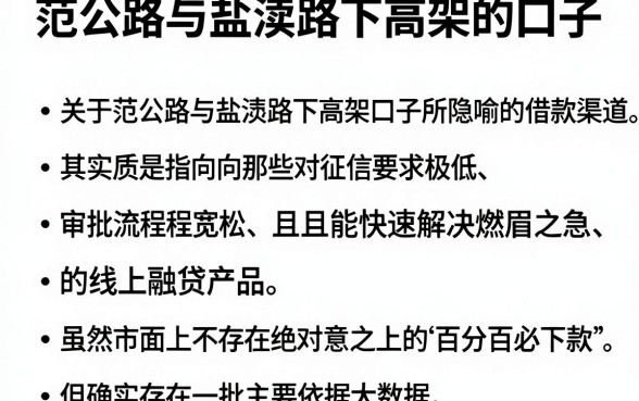 范公路与盐渎路下高架的口子，汇总5个无视征信黑户当前逾期必下款的口子