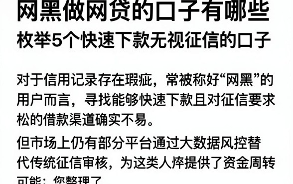 网黑做网贷的口子有哪些，枚举5个快速下款无视征信的口子