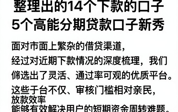 整理出的14个下款的口子,归纳5个高能分期贷款口子新秀