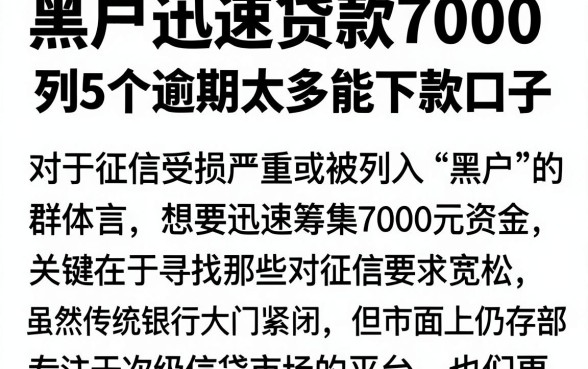 黑户迅速贷款7000,胪列5个逾期太多能下款口子