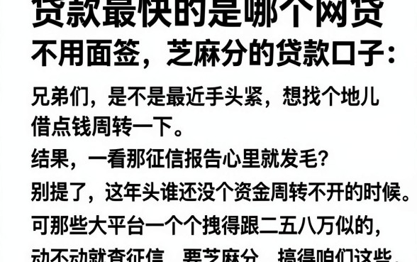 贷款最快的是哪个网贷,理出5个不用面签和芝麻分的贷款口子