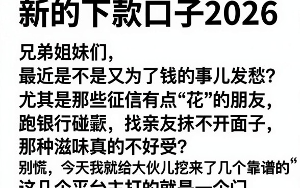 新的下款口子2026，细致阐述五个黑户好下款的平台