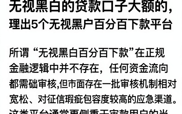 无视黑白的贷款口子大额的,理出5个无视黑户百分百下款平台