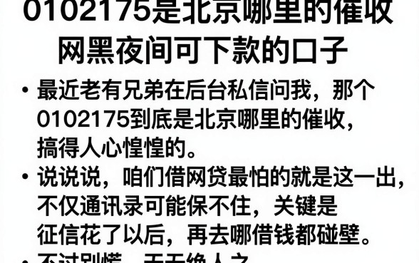 0102175是北京哪里的催收，胪列五个网黑夜间可下款的口子